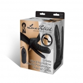 Полый страпон с двумя отростками и вибрацией Unisex Vibrating Hollow Strap-On Double Penetrating Dildo - 17,8 см. - Lux Fetish - купить с доставкой в Находке