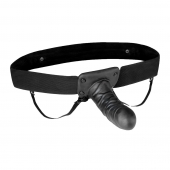 Чёрный полый страпон с вибрацией Unisex Vibrating Hollow Strap-On - 14 см. - Lux Fetish - купить с доставкой в Находке
