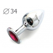 Коническая серебристая анальная втулка с малиновым кристаллом - 8,2 см. - Anal Jewelry Plug - купить с доставкой в Находке