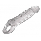 Прозразная закрытая насадка на пенис с поддержкой мошонки Clearly Ample Penis Enhancer - 22 см. - XR Brands - в Находке купить с доставкой