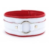 Бело-красный кожаный ошейник - БДСМ Арсенал - купить с доставкой в Находке