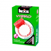 Розовое эрекционное виброкольцо Luxe VIBRO  Поцелуй стриптизёрши  + презерватив - Luxe - в Находке купить с доставкой