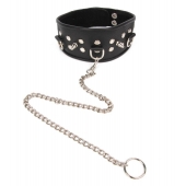 Черный ошейник с шипами и металлическим поводком-цепочкой - Notabu - купить с доставкой в Находке