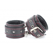 Черные оковы с шипами и контрастной строчкой - БДСМ Арсенал - купить с доставкой в Находке