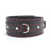 Черный ошейник из натуральной кожи с красной строчкой и кольцом - БДСМ Арсенал - купить с доставкой в Находке