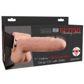 Телесный перезаряжаемый вибрострапон 7  Hollow Rechargeable Strap-on with Balls - 20,3 см. - Pipedream - купить с доставкой в Находке