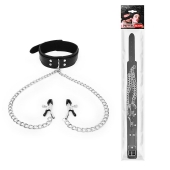 Черный ошейник с зажимами на соски на цепочке - Notabu - купить с доставкой в Находке