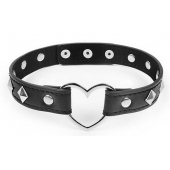 Черный ошейник с серебристыми ромбиками и сердечком - Notabu - купить с доставкой в Находке