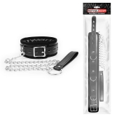 Черный ошейник на металлическом поводке с ручкой-петлей - Notabu - купить с доставкой в Находке