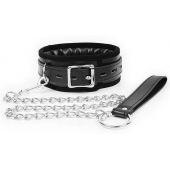 Черный ошейник на металлическом поводке с ручкой-петлей - Notabu - купить с доставкой в Находке
