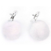 Зажимы для сосков с белым пушком - Notabu - купить с доставкой в Находке