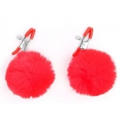 Зажимы для сосков с красным пушком - Notabu - купить с доставкой в Находке