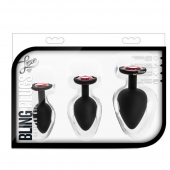 Набор черных анальных пробок с красным кристаллом-сердечком Bling Plugs Training Kit - Blush Novelties - купить с доставкой в Находке