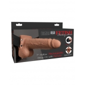 Кофейный перезаряжаемый вибрострапон 7  Hollow Rechargeable Strap-on with Balls - 20,3 см. - Pipedream - купить с доставкой в Находке
