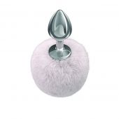 Серебристая анальная пробка с белым пушистым хвостиком Twinkle - Lola Games - купить с доставкой в Находке