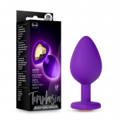 Фиолетовая анальная пробка Bling Plug Medium с золотистым стразом - 8,3 см. - Blush Novelties - купить с доставкой в Находке