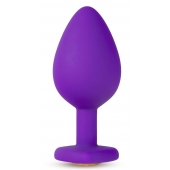 Фиолетовая анальная пробка Bling Plug Medium с золотистым стразом - 8,3 см. - Blush Novelties - купить с доставкой в Находке