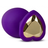 Фиолетовая анальная пробка Bling Plug Large с золотистым стразом - 9,5 см. - Blush Novelties - купить с доставкой в Находке