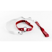 Бело-красный чокер из натуральной кожи с поводком - БДСМ Арсенал - купить с доставкой в Находке