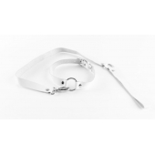 Белый чокер из натуральной кожи с поводком - БДСМ Арсенал - купить с доставкой в Находке