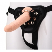 Телесный страпон на черных трусиках STRAP ON REAL DILDO - 20 см. - Dream Toys - купить с доставкой в Находке
