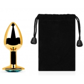 Золотистая анальная пробка с голубым стразом - 7,2 см. - Anal Jewelry Plug - купить с доставкой в Находке