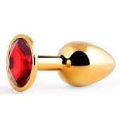 Золотистая анальная пробка с красным стразом - 7,2 см. - Anal Jewelry Plug - купить с доставкой в Находке