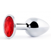 Серебристая анальная пробка с красным стразом - 7,2 см. - Anal Jewelry Plug - купить с доставкой в Находке
