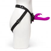 Лиловый страпон Rechargeable Vibrating Strap-On Harness Set - 17,6 см. - Happy Rabbit - купить с доставкой в Находке