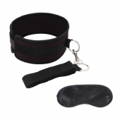 Черный ошейник с длинным поводком Collar and Leash Set - Lux Fetish - купить с доставкой в Находке