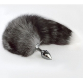 Серебристая анальная пробка с серым хвостиком - Sitabella - купить с доставкой в Находке