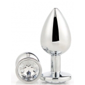 Серебристая анальная втулка с прозрачным кристаллом - 7,1 см. - Dream Toys - купить с доставкой в Находке