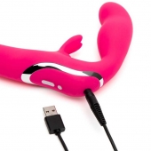 Ярко-розовый безремневой страпон Rechargeable Vibrating Strapless Strap-On - Happy Rabbit - купить с доставкой в Находке
