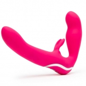 Ярко-розовый безремневой страпон Rechargeable Vibrating Strapless Strap-On - Happy Rabbit - купить с доставкой в Находке