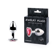 Серебристая анальная пробка с малиновым кристаллом-сердечком - 7 см. - Anal Jewelry Plug - купить с доставкой в Находке