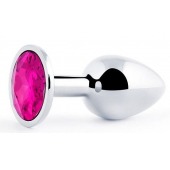 Серебристая анальная пробка с малиновым кристаллом - 7,2 см. - Anal Jewelry Plug - купить с доставкой в Находке