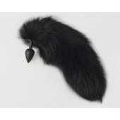 Черная анальная пробка с хвостом из черного песца - Sitabella