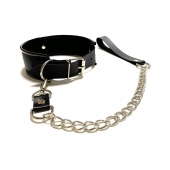 Черный ошейник с поводком из эко-кожи - БДСМ Арсенал - купить с доставкой в Находке