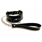 Черный ошейник с поводком из эко-кожи - БДСМ Арсенал - купить с доставкой в Находке