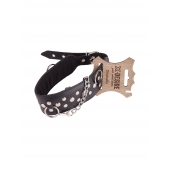 Кожаный чёрный ошейник с карабином и поводком - Sitabella - купить с доставкой в Находке