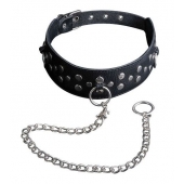 Кожаный чёрный ошейник с карабином и поводком - Sitabella - купить с доставкой в Находке