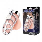 Серебристая металлическая клетка для члена с замком Enslave Cock Cage - BlueLine - купить с доставкой в Находке