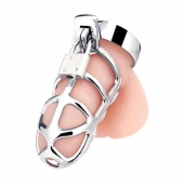 Серебристая металлическая клетка для члена с замком Enslave Cock Cage - BlueLine - купить с доставкой в Находке