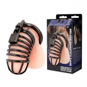 Черная металлическая клетка с замком Deluxe Chastity Cage - BlueLine - купить с доставкой в Находке