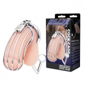 Серебристая металлическая клетка с анальным стимулятором Cock Cage - BlueLine - купить с доставкой в Находке