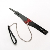 Черный широкий ошейник с красным декором и поводком - Crazy Handmade - купить с доставкой в Находке