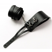 Черные кожаные оковы с креплением в виде веревочек - Crazy Handmade - купить с доставкой в Находке