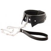 Черный ошейник-воротничок с металлическим поводком - Crazy Handmade - купить с доставкой в Находке