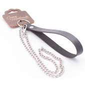 Серебристый металлический поводок с кожаной черной ручкой - 80 см. - Crazy Handmade - купить с доставкой в Находке