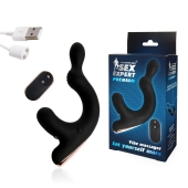 Черный анальный вибромассажёр с отростком для стимуляции мошонки - 18 см. - Sex Expert - в Находке купить с доставкой